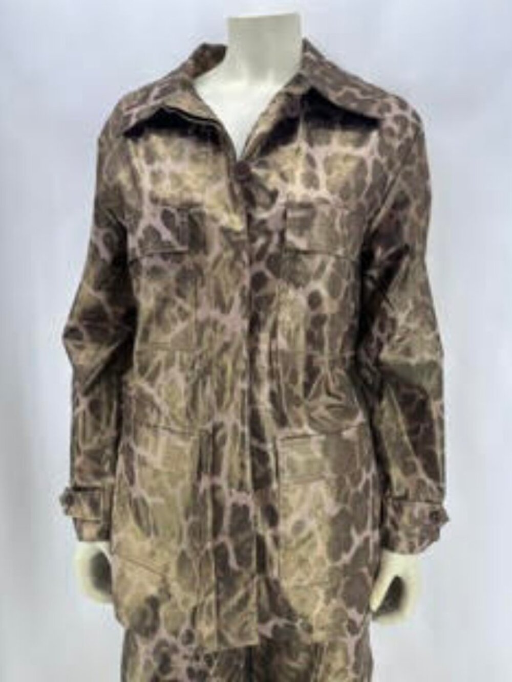 The Noli Shop Metallic Brown/Tan Leopard Print Size Small Cargo Jacket